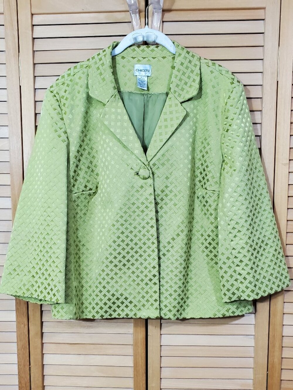 Chico's Green Jacquard One Button Blazer Size 2 (12)